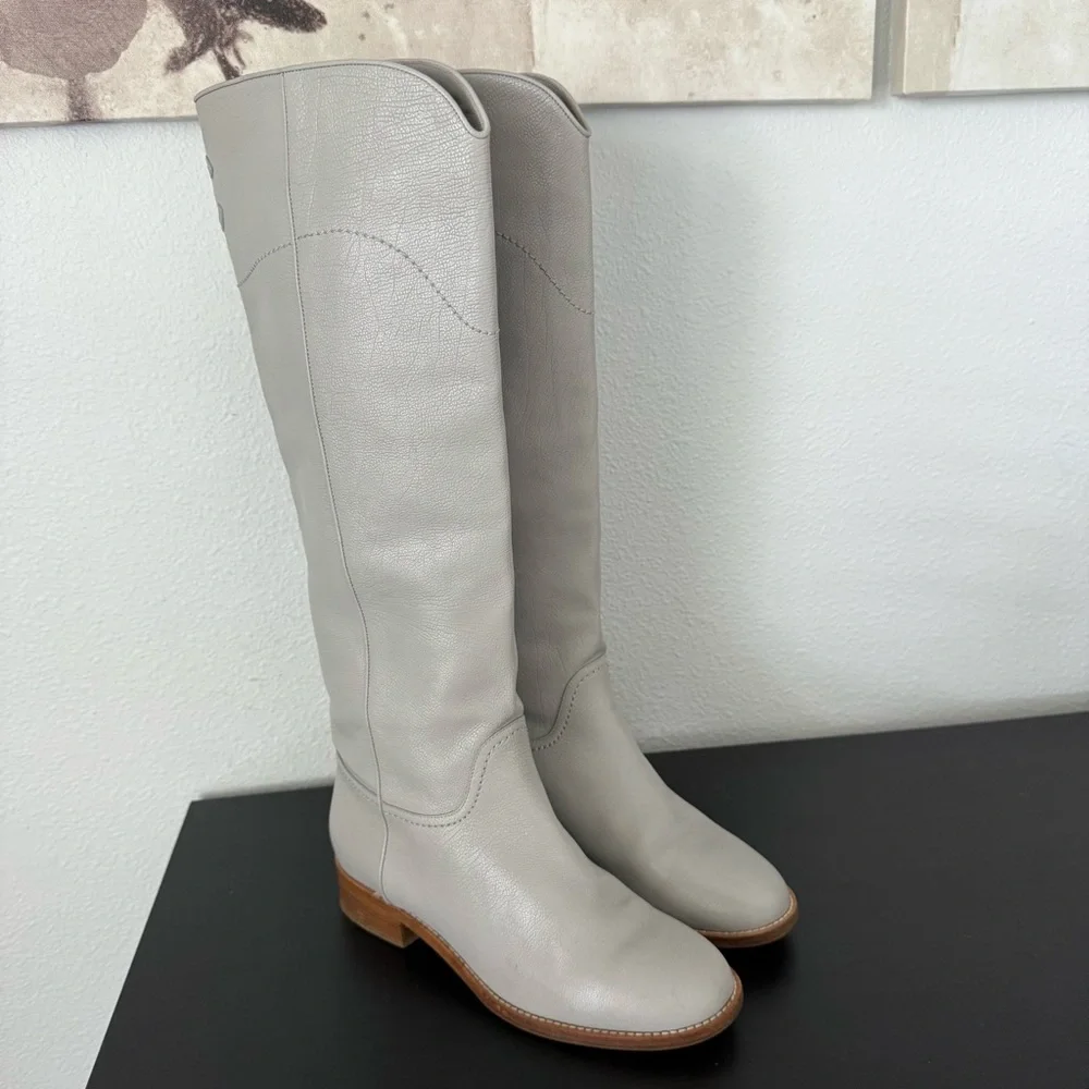 CHANEL Ascot Calfskin Leather Knee High CC Logo Riding Boots